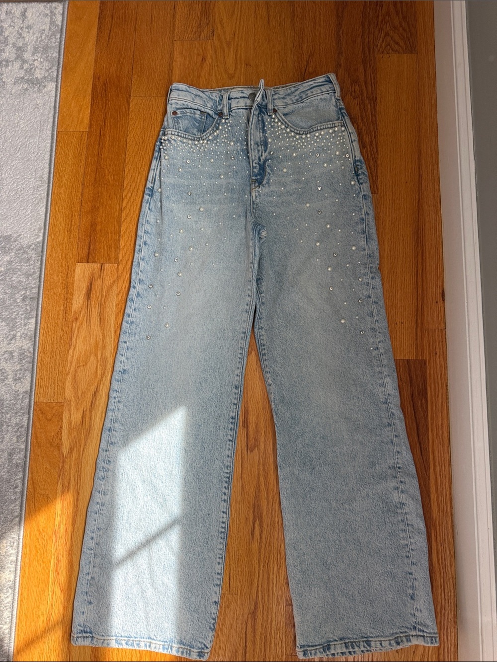 Anthropologie Light Blue Pearl-Studded Women's Jeans